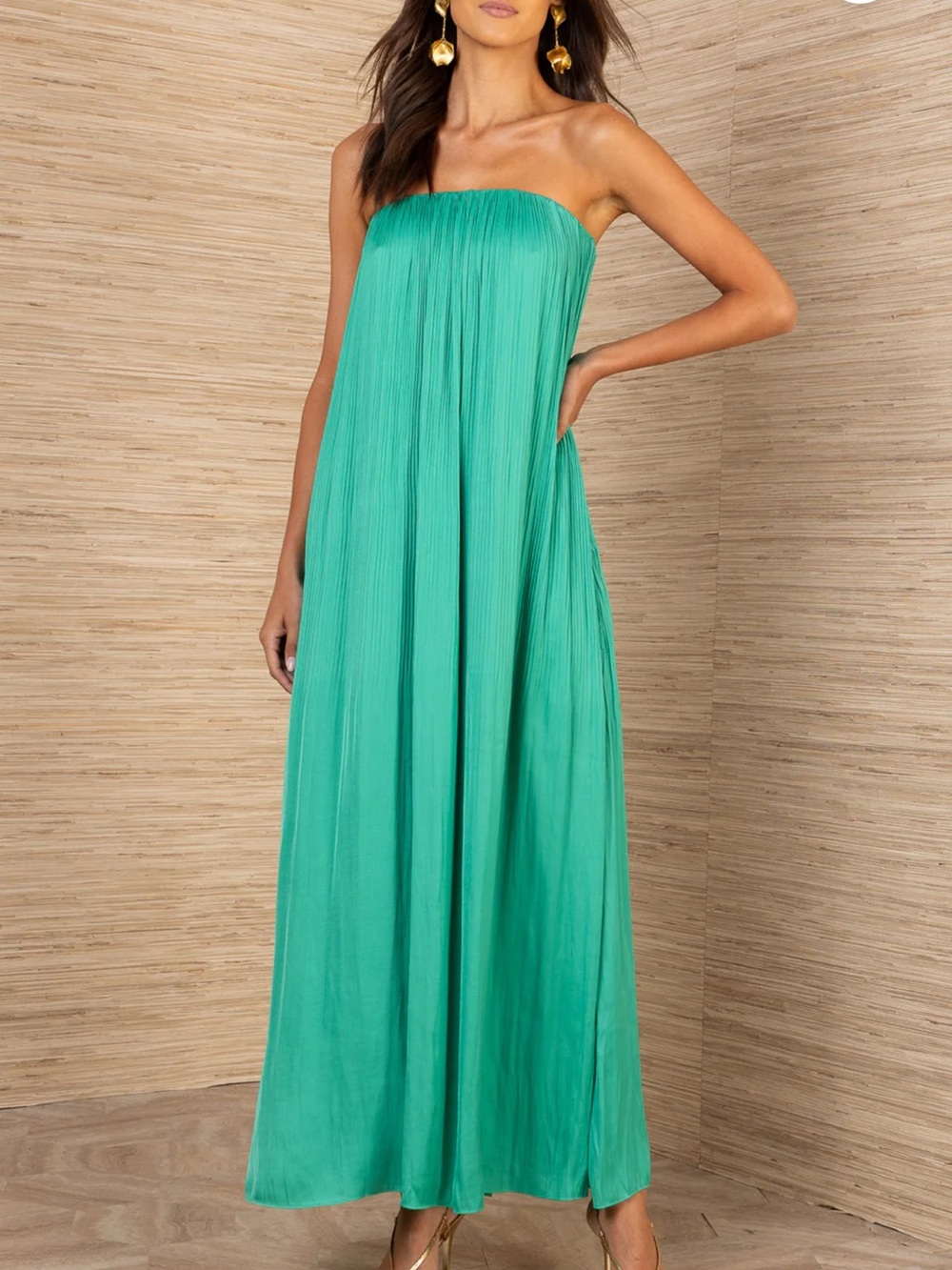 Hale Bob Strapless Pleated Maxi Dress - Teal